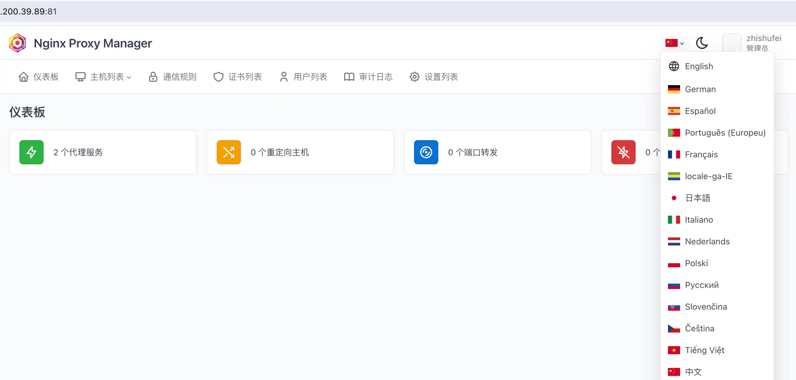 nginx proxy manager 配置中文